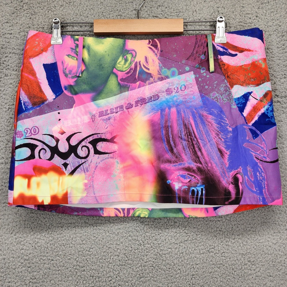 ELSIE‎ & FRED Pleasure Print Bold Vibrant Multicolor Mini Skirt Size Large UK14